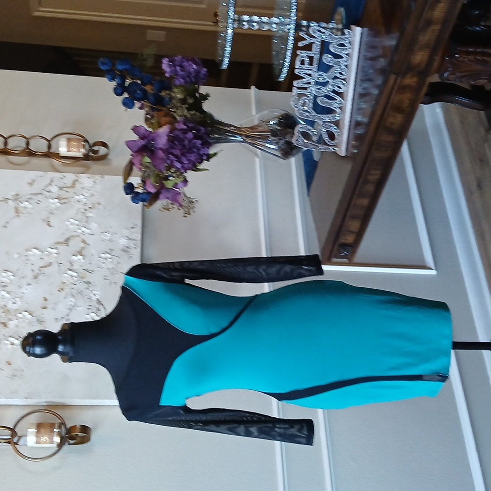 Frederick's of Hollywood Cocktail Teal Sheer Illusions Mini Dress. Size M - Picture 9 of 17